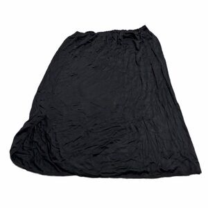 60s/70s European Vintage Nylon Silky Slip Skirt w Split Hem (Black) Size M/L